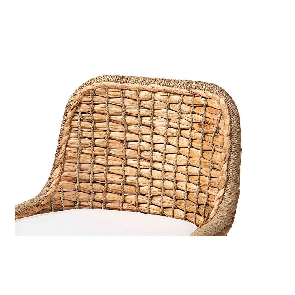 Bohemian Natural Brown Woven Rattan Counter Stool with Cushion. Picture 5