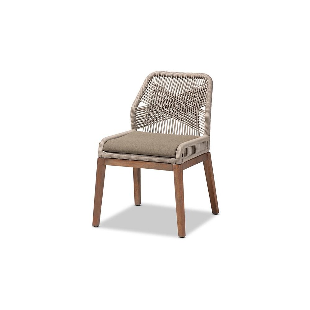 Jennifer Mid-Century Transitional Grey Woven Rope Mahogany Dining Side Chair. Picture 1