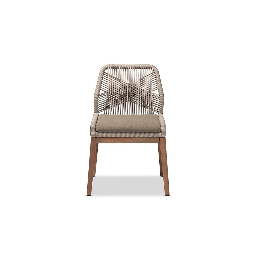 Jennifer Mid-Century Transitional Grey Woven Rope Mahogany Dining Side Chair. Picture 2