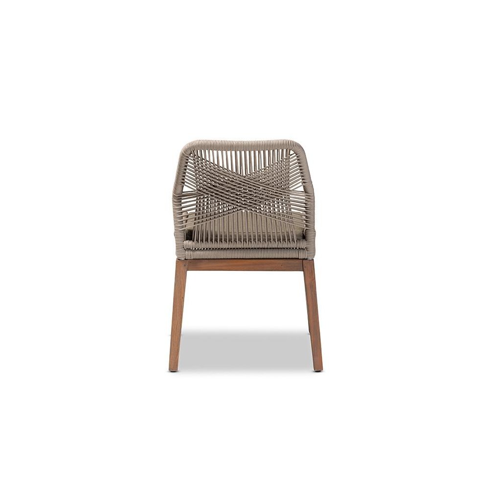 Jennifer Mid-Century Transitional Grey Woven Rope Mahogany Dining Side Chair. Picture 4