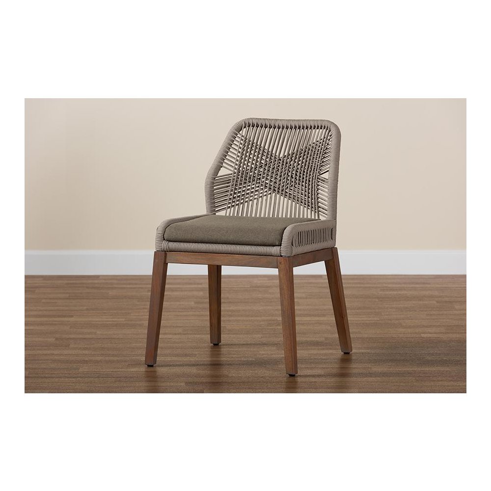 Jennifer Mid-Century Transitional Grey Woven Rope Mahogany Dining Side Chair. Picture 9