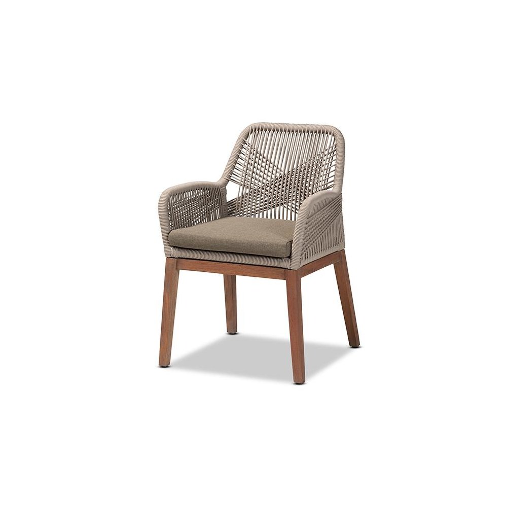 ennifer Mid-Century Transitional Grey Woven Rope Mahogany Dining Arm Chair. Picture 1