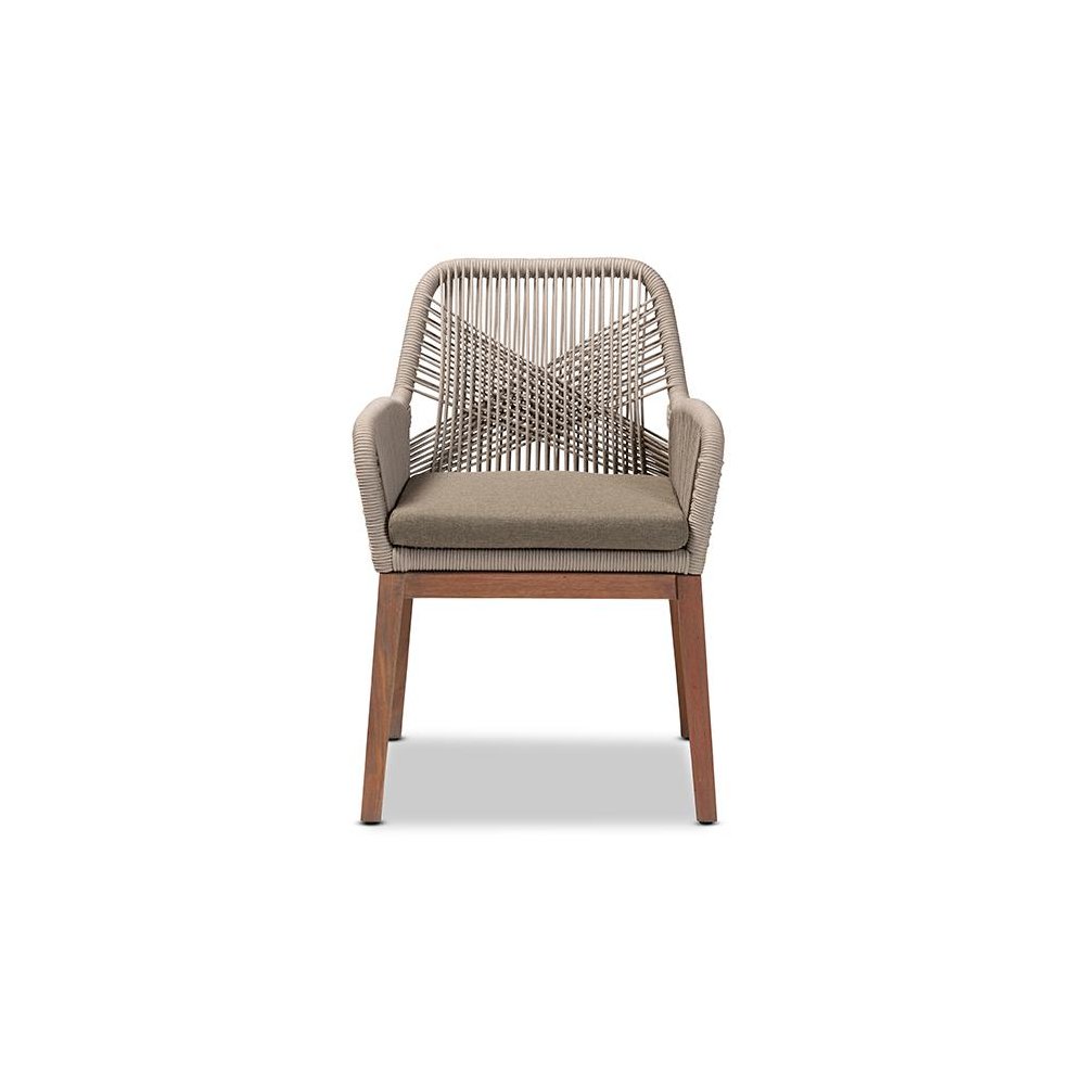 ennifer Mid-Century Transitional Grey Woven Rope Mahogany Dining Arm Chair. Picture 2