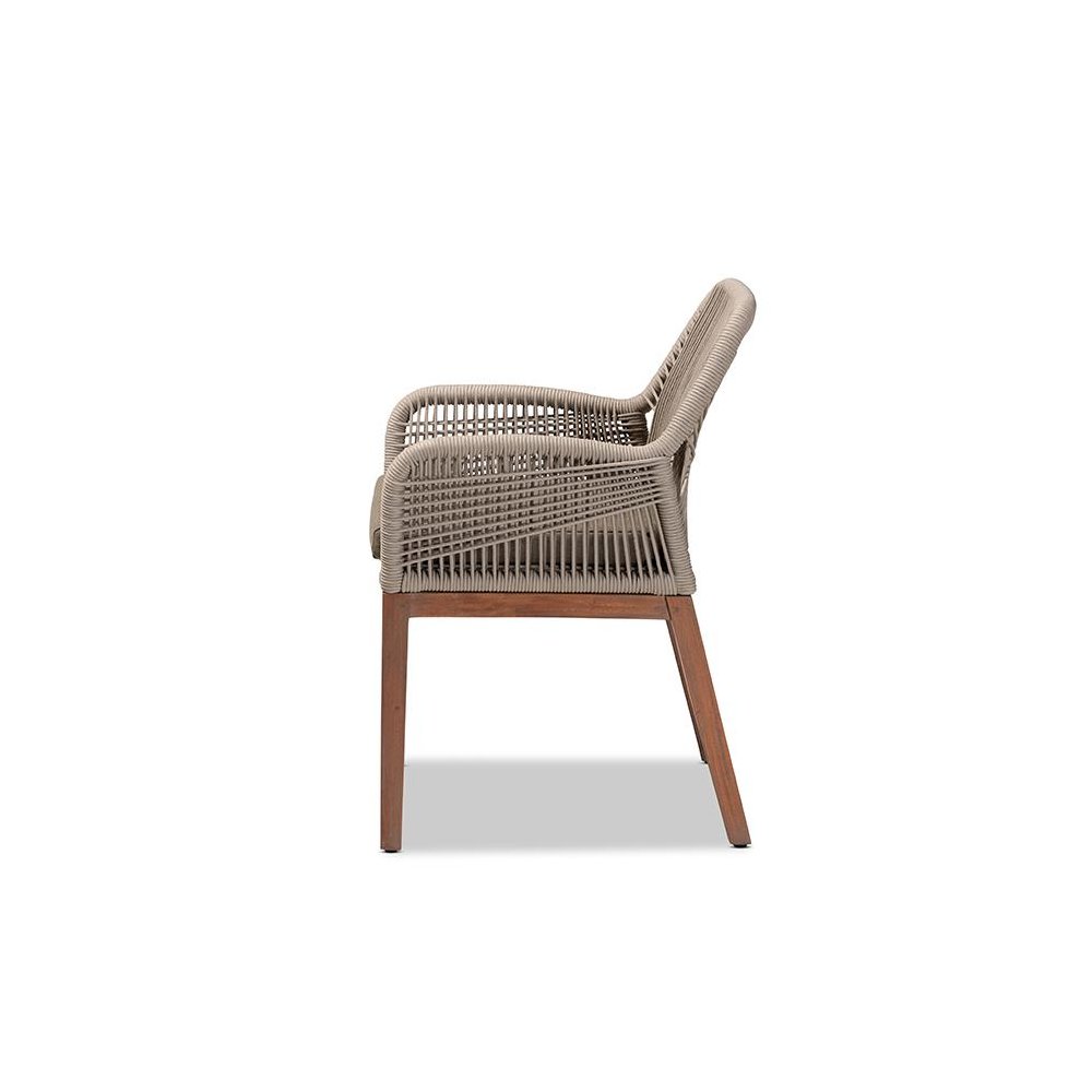 ennifer Mid-Century Transitional Grey Woven Rope Mahogany Dining Arm Chair. Picture 3
