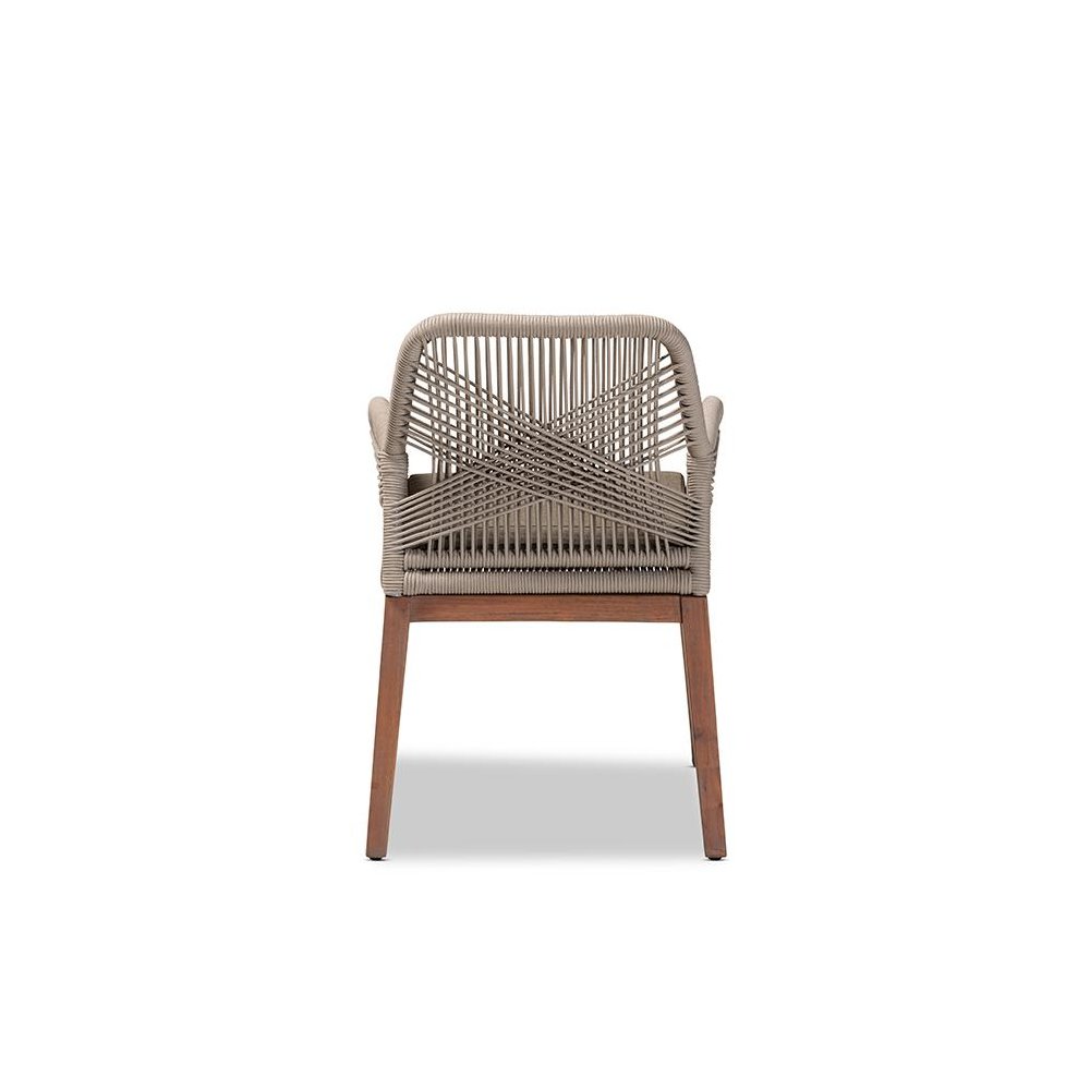 ennifer Mid-Century Transitional Grey Woven Rope Mahogany Dining Arm Chair. Picture 4