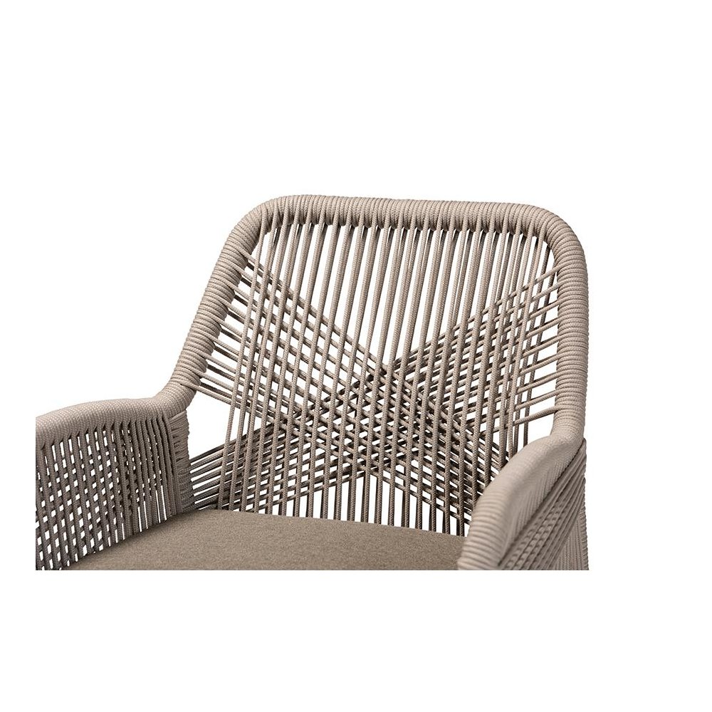 ennifer Mid-Century Transitional Grey Woven Rope Mahogany Dining Arm Chair. Picture 5