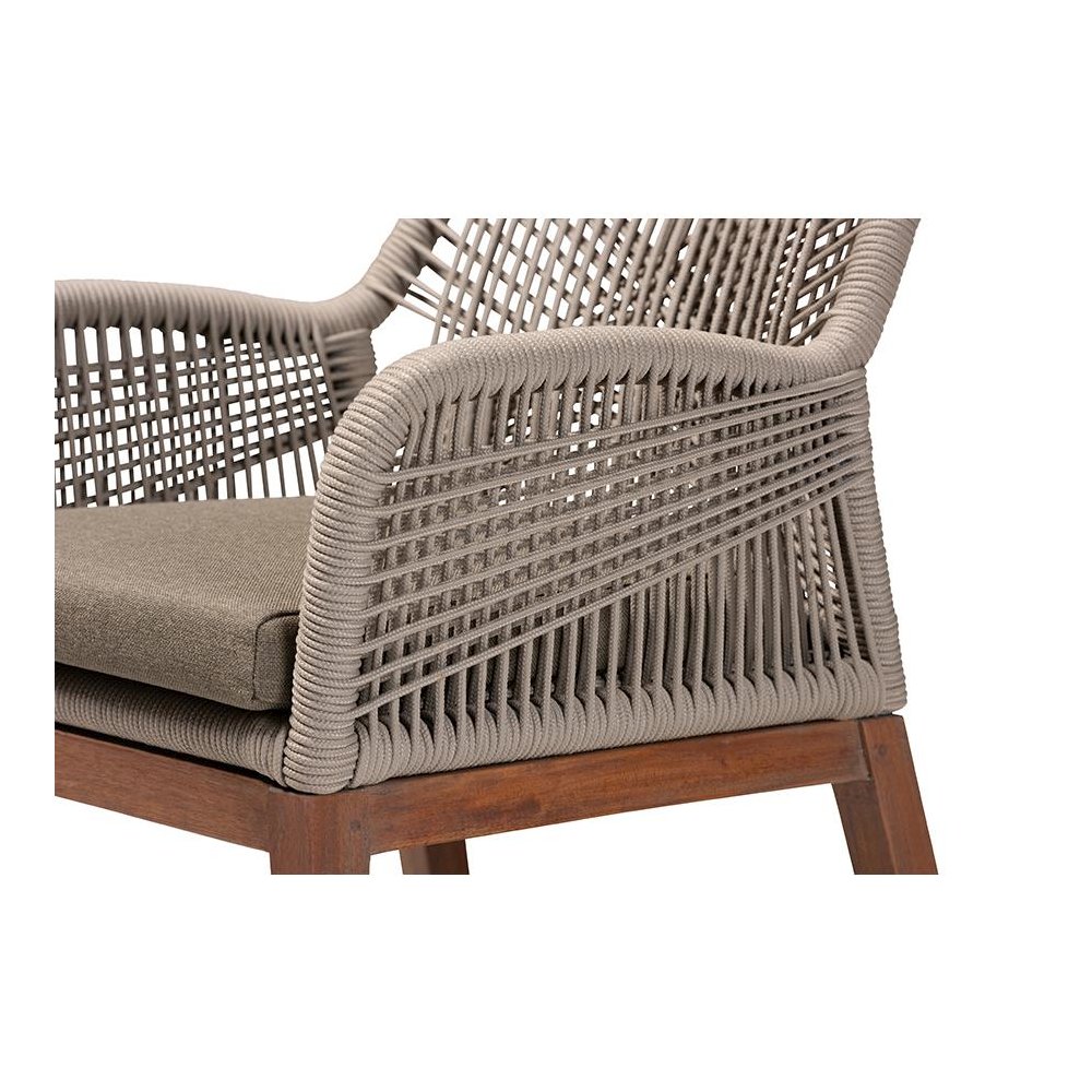 ennifer Mid-Century Transitional Grey Woven Rope Mahogany Dining Arm Chair. Picture 6
