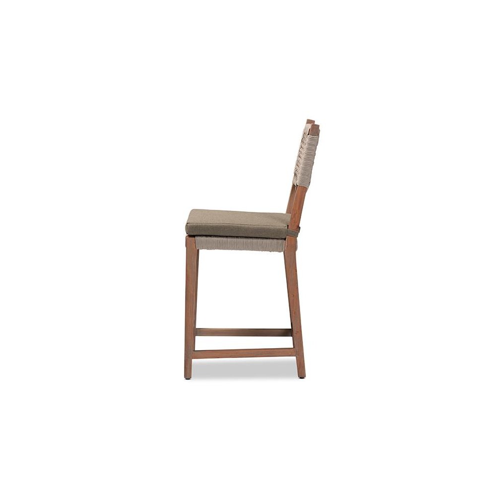 Mid-Century Transitional Grey Woven Rope Mahogany Counter Stool. Picture 3