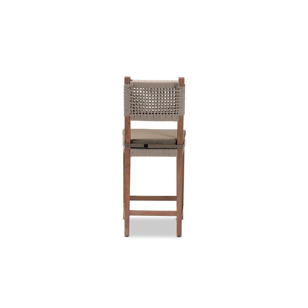 Mid-Century Transitional Grey Woven Rope Mahogany Counter Stool. Picture 4