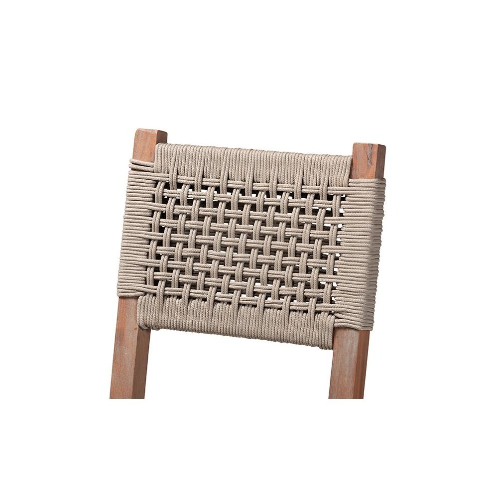 Mid-Century Transitional Grey Woven Rope Mahogany Counter Stool. Picture 5