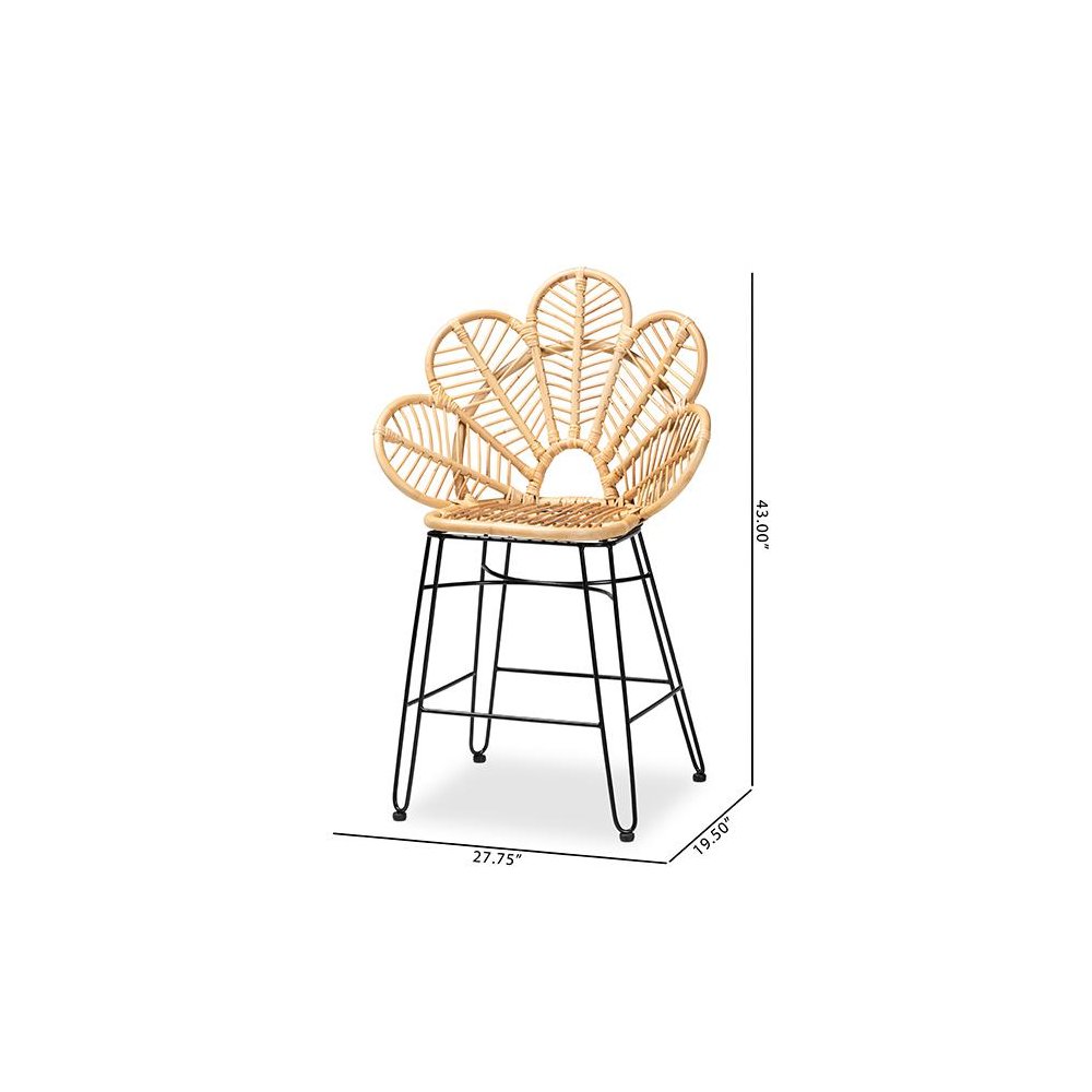 Bohemian Natural Brown Rattan and Black Metal Counter Stool. Picture 10