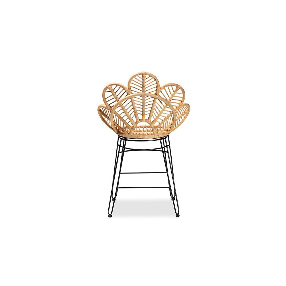 Bohemian Natural Brown Rattan and Black Metal Counter Stool. Picture 4