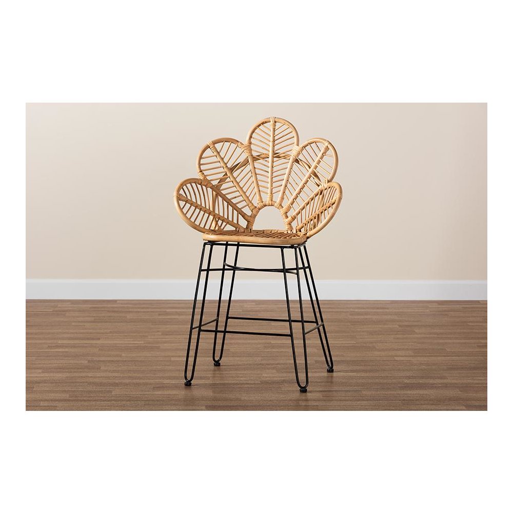 Bohemian Natural Brown Rattan and Black Metal Counter Stool. Picture 9