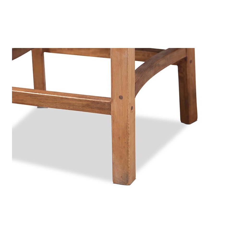 Walnut Brown Mahogany Wood and Natural Rattan Counter Stool. Picture 6