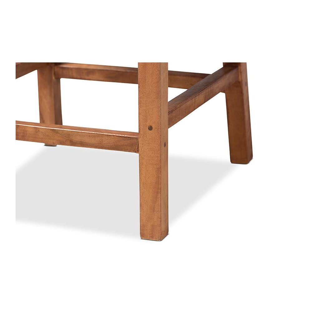 Walnut Brown Mahogany Wood and Natural Rattan Counter Stool. Picture 6
