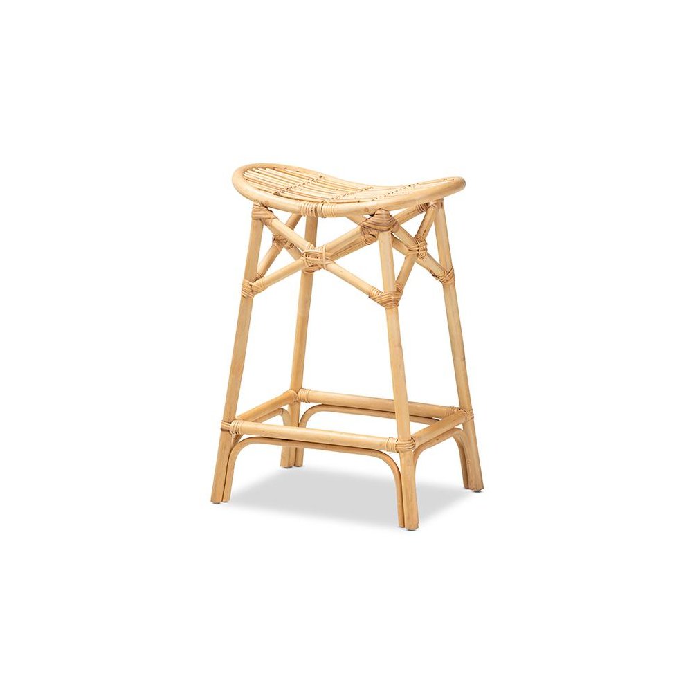 bali & pari Elgon Modern Bohemian Natural Brown Rattan Counter Stool. Picture 1