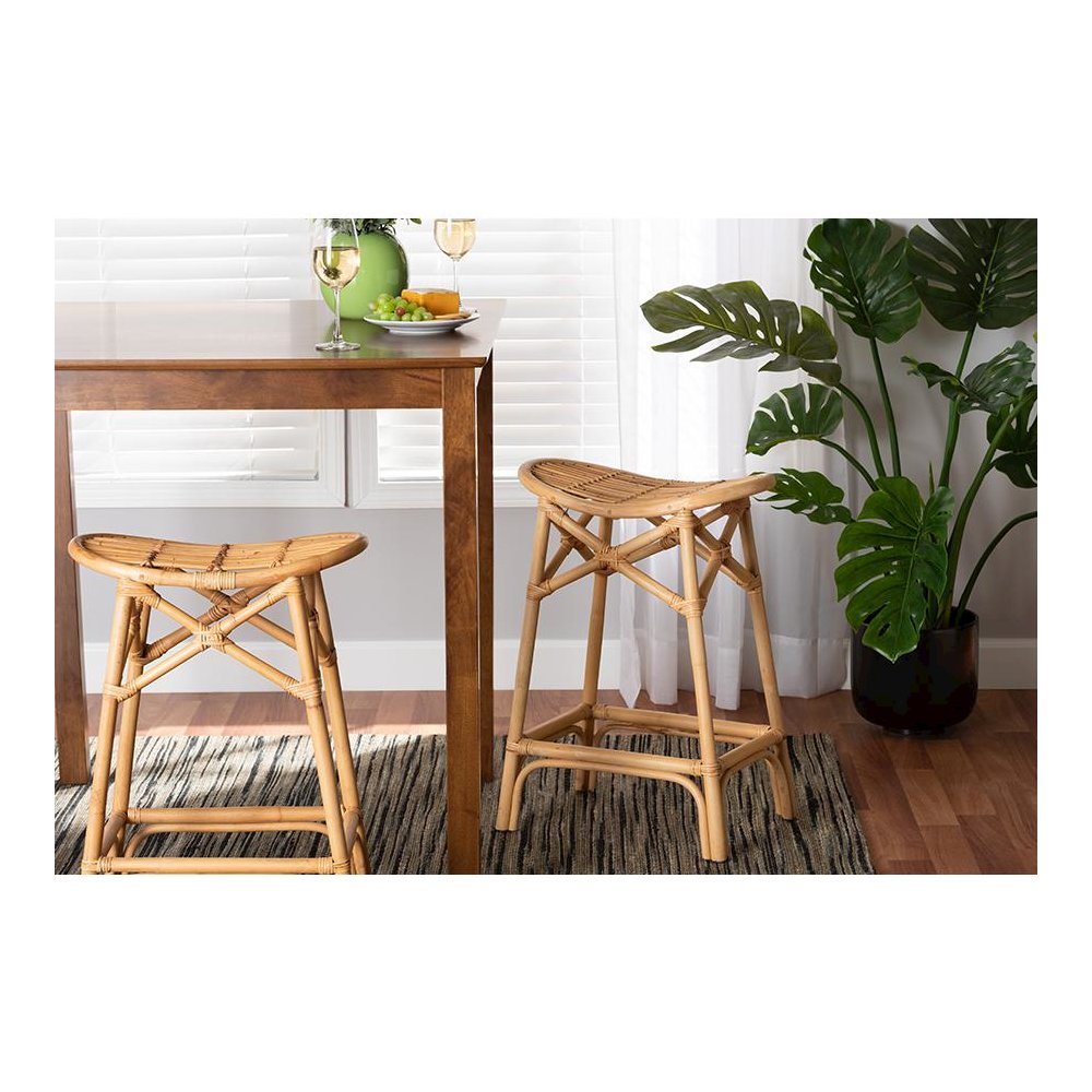 bali & pari Elgon Modern Bohemian Natural Brown Rattan Counter Stool. Picture 7