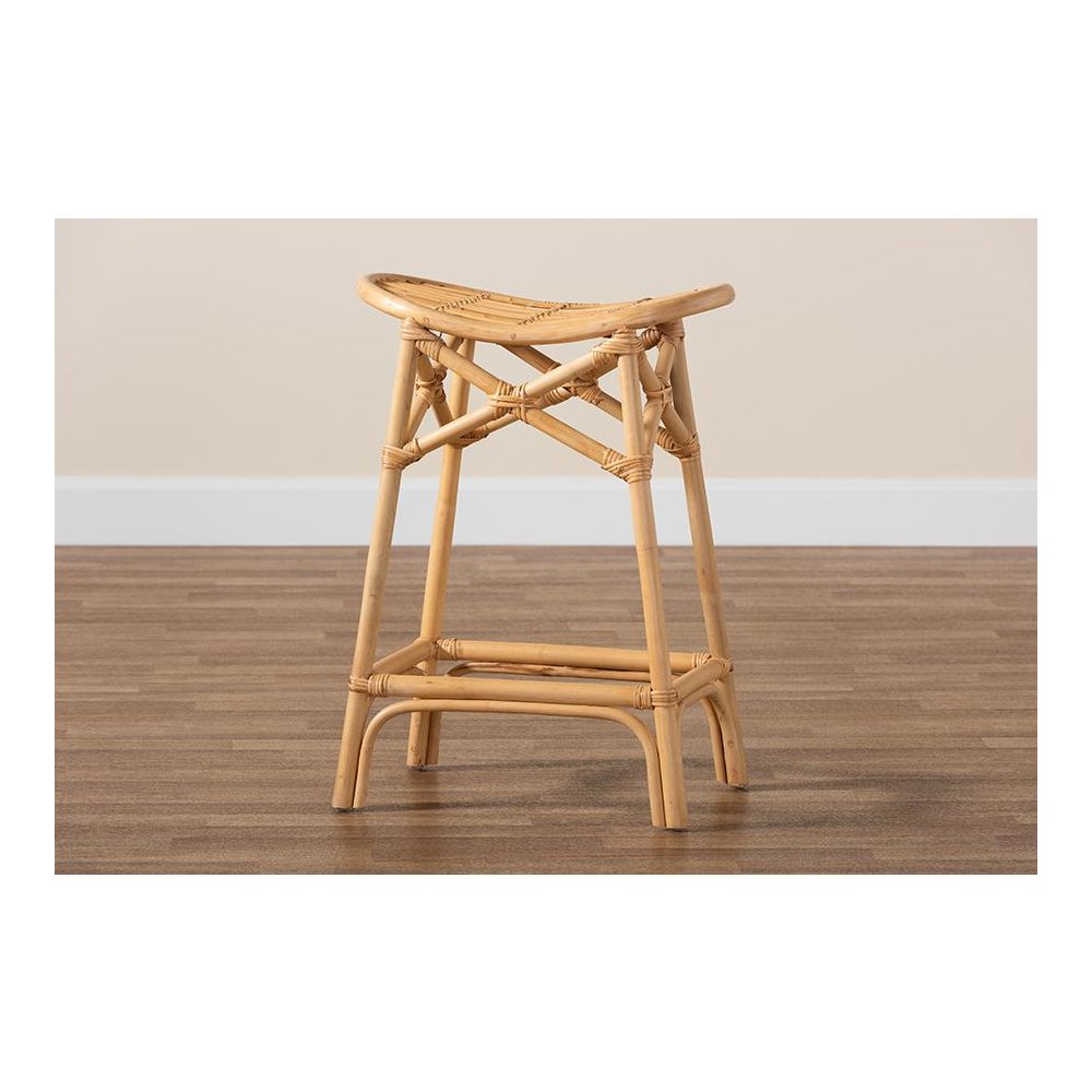 bali & pari Elgon Modern Bohemian Natural Brown Rattan Counter Stool. Picture 8