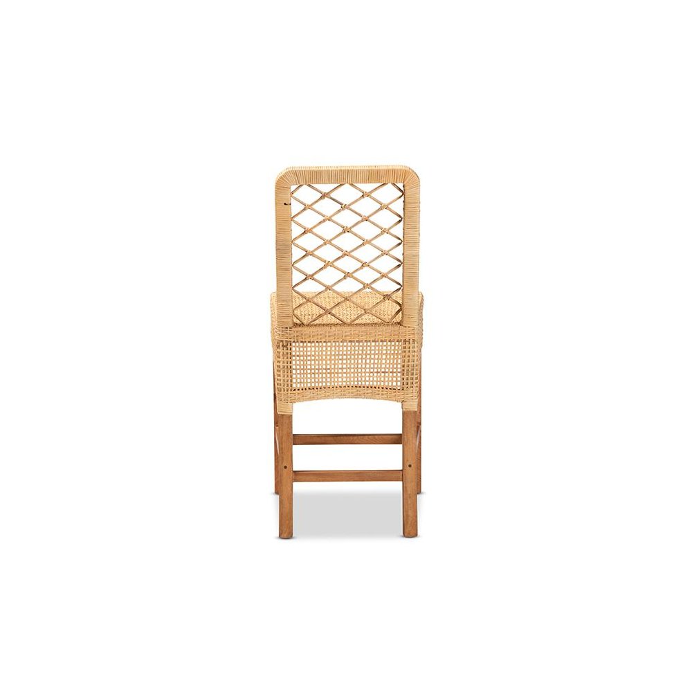 Bohemian Natural Brown Rattan and Walnut Brown Mahogany Wood Counter Stool. Picture 4