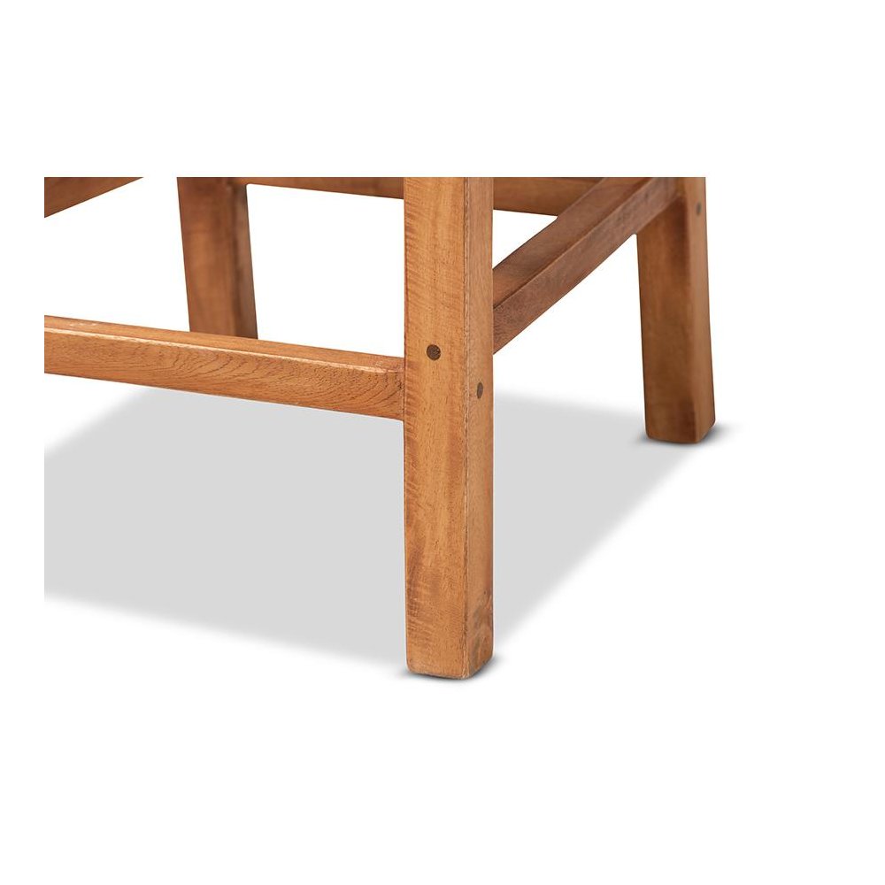 Bohemian Natural Brown Rattan and Walnut Brown Mahogany Wood Counter Stool. Picture 6