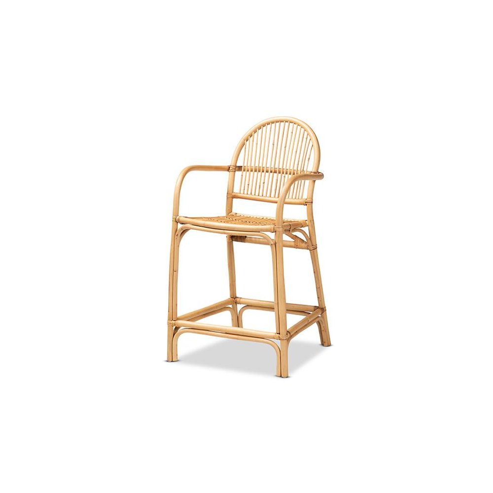 bali & pari Tugera Modern Bohemian Natural Brown Rattan Counter Stool. Picture 1