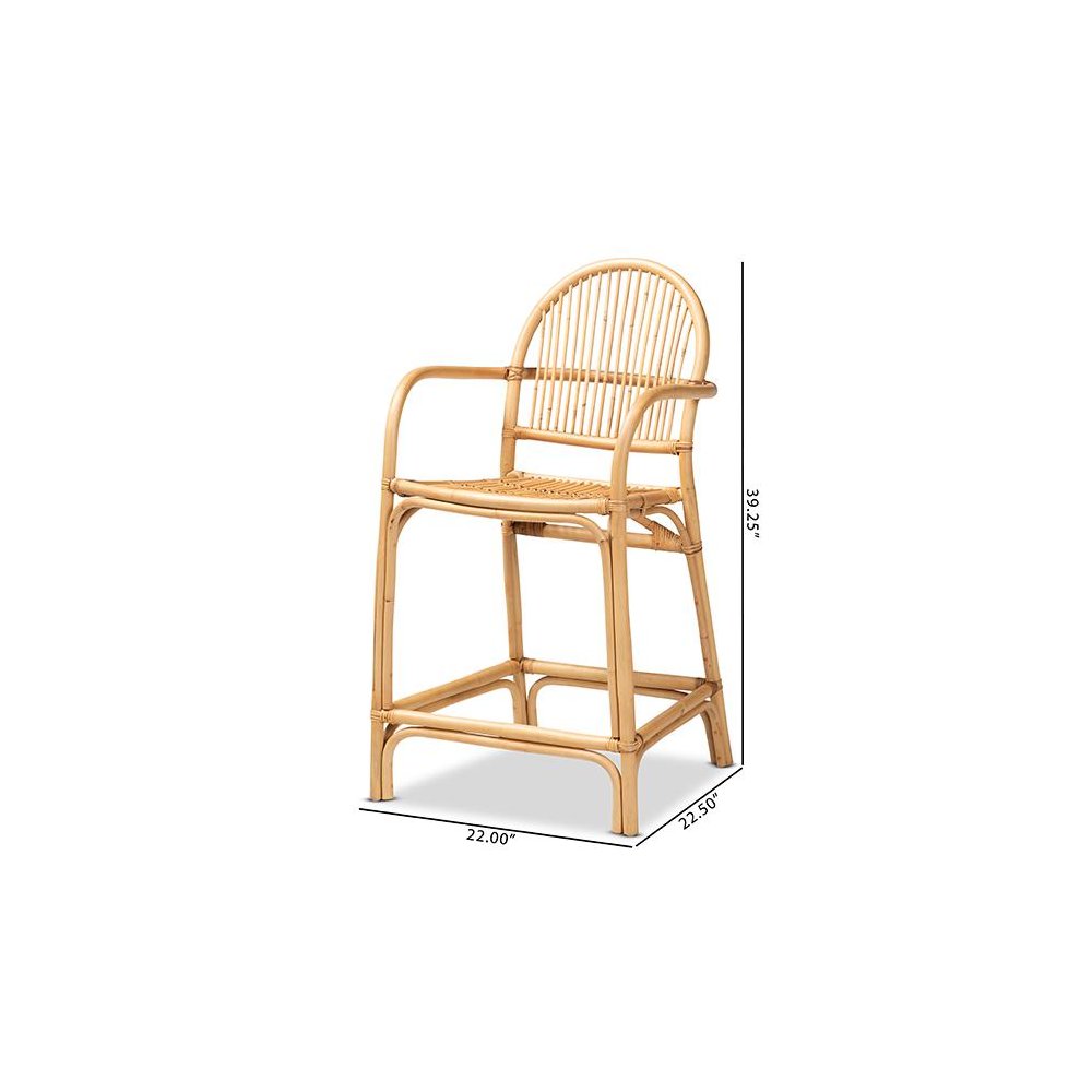 bali & pari Tugera Modern Bohemian Natural Brown Rattan Counter Stool. Picture 10
