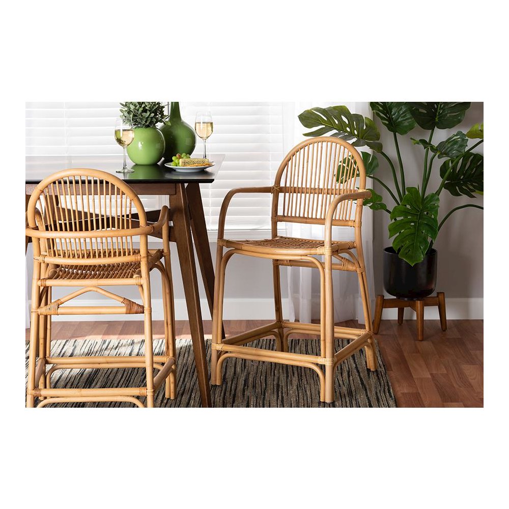 bali & pari Tugera Modern Bohemian Natural Brown Rattan Counter Stool. Picture 8