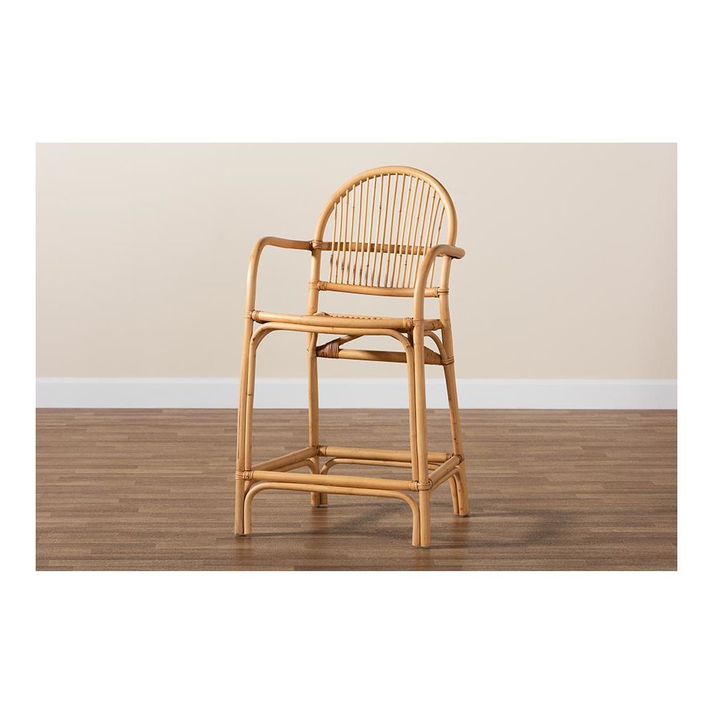 bali & pari Tugera Modern Bohemian Natural Brown Rattan Counter Stool. Picture 9