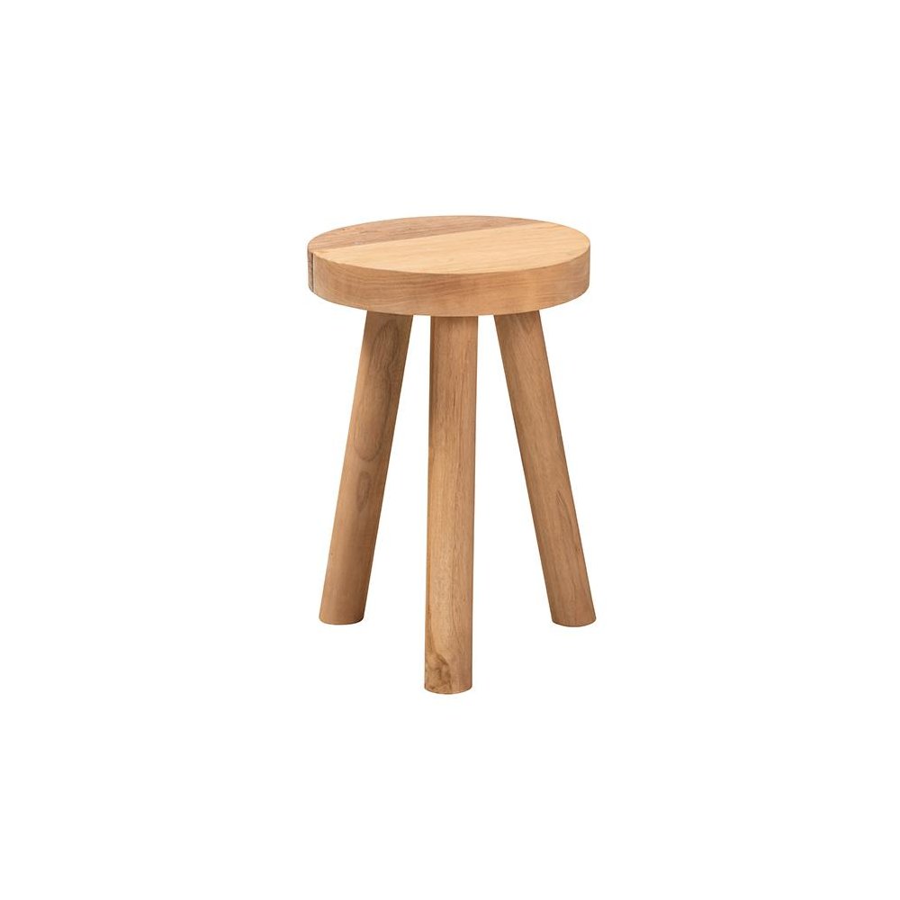 bali & pari Terah Mid-Century Modern Natural Brown Teak Wood Ottoman Footstool. Picture 1