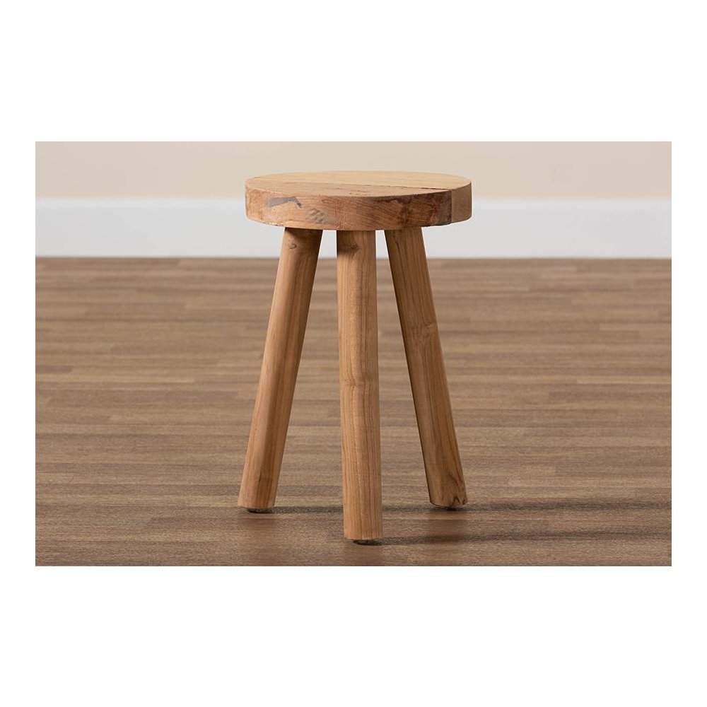 bali & pari Terah Mid-Century Modern Natural Brown Teak Wood Ottoman Footstool. Picture 7