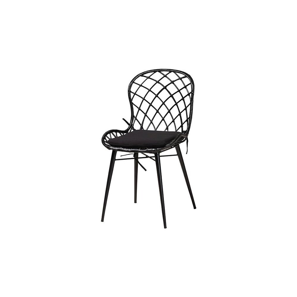 Aniceta Modern Bohemian Black Finished Wood and Rattan 7-Piece Dining Set. Picture 2