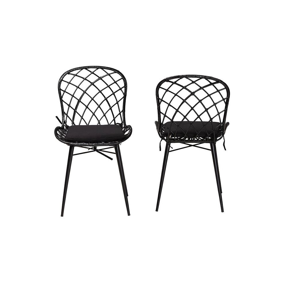 Bohemian Black Finished Rattan and Metal 2-Piece Dining Chair Set. Picture 2