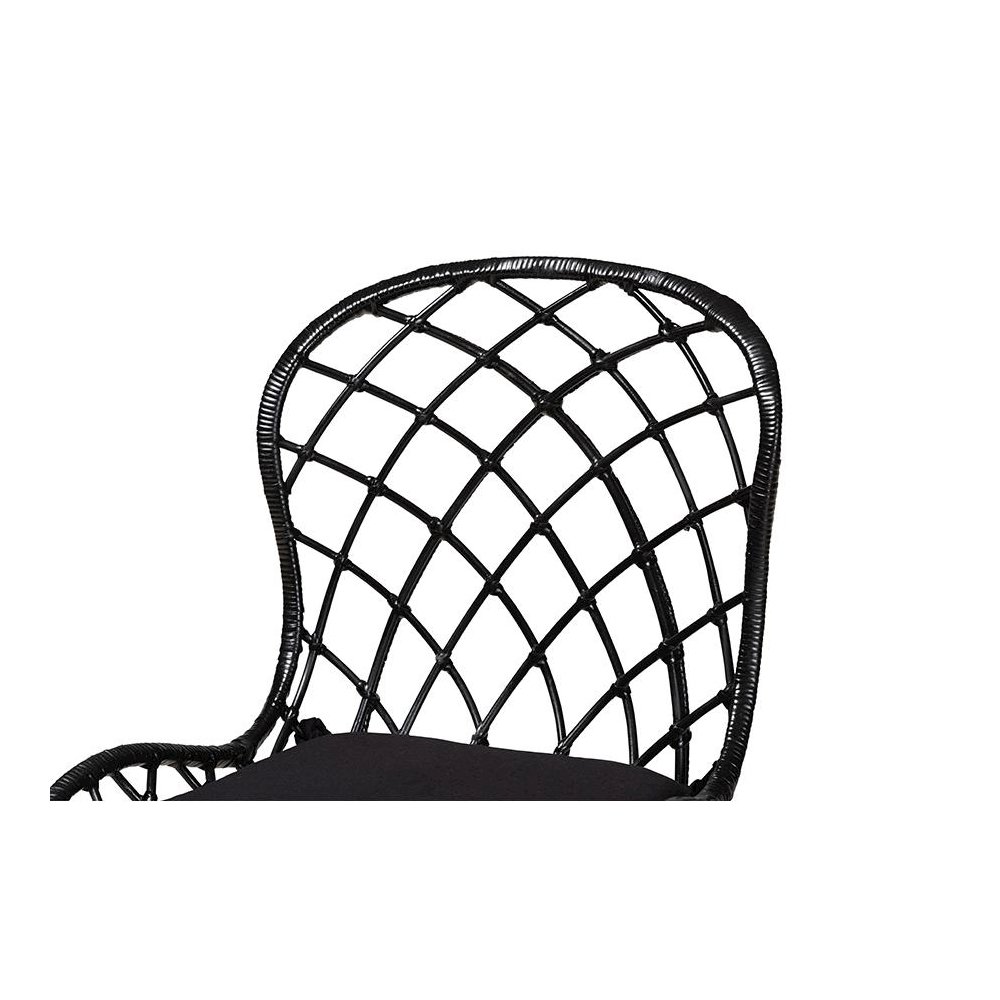 Bohemian Black Finished Rattan and Metal 2-Piece Dining Chair Set. Picture 4