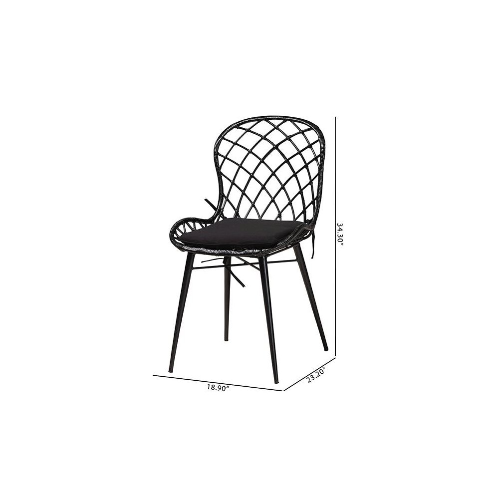 Bohemian Black Finished Rattan and Metal 2-Piece Dining Chair Set. Picture 9