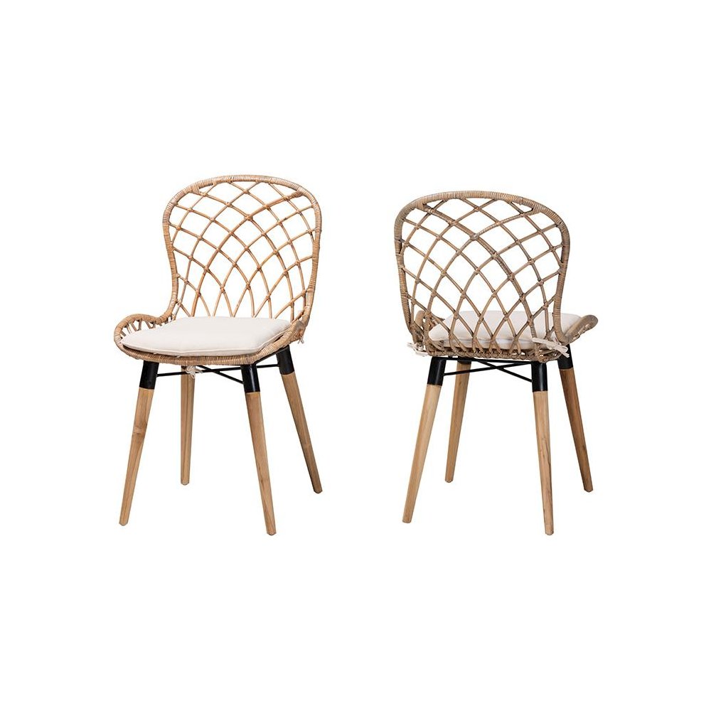 Greywashed Rattan 2-Piece Dining Chair Set. Picture 1