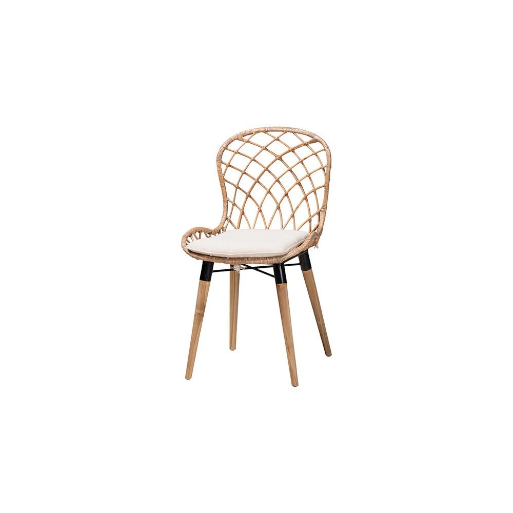 Bohemian Greywashed Rattan and Natural Brown Finished Wood 5-Piece Dining Set. Picture 2
