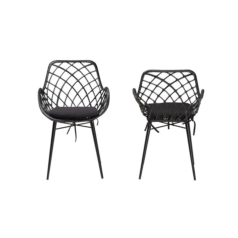 Bohemian Black Finished Rattan and Metal 2-Piece Dining Chair Set. Picture 2
