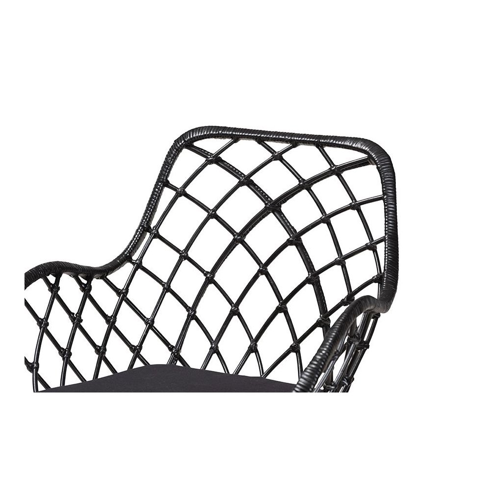 Bohemian Black Finished Rattan and Metal 2-Piece Dining Chair Set. Picture 4