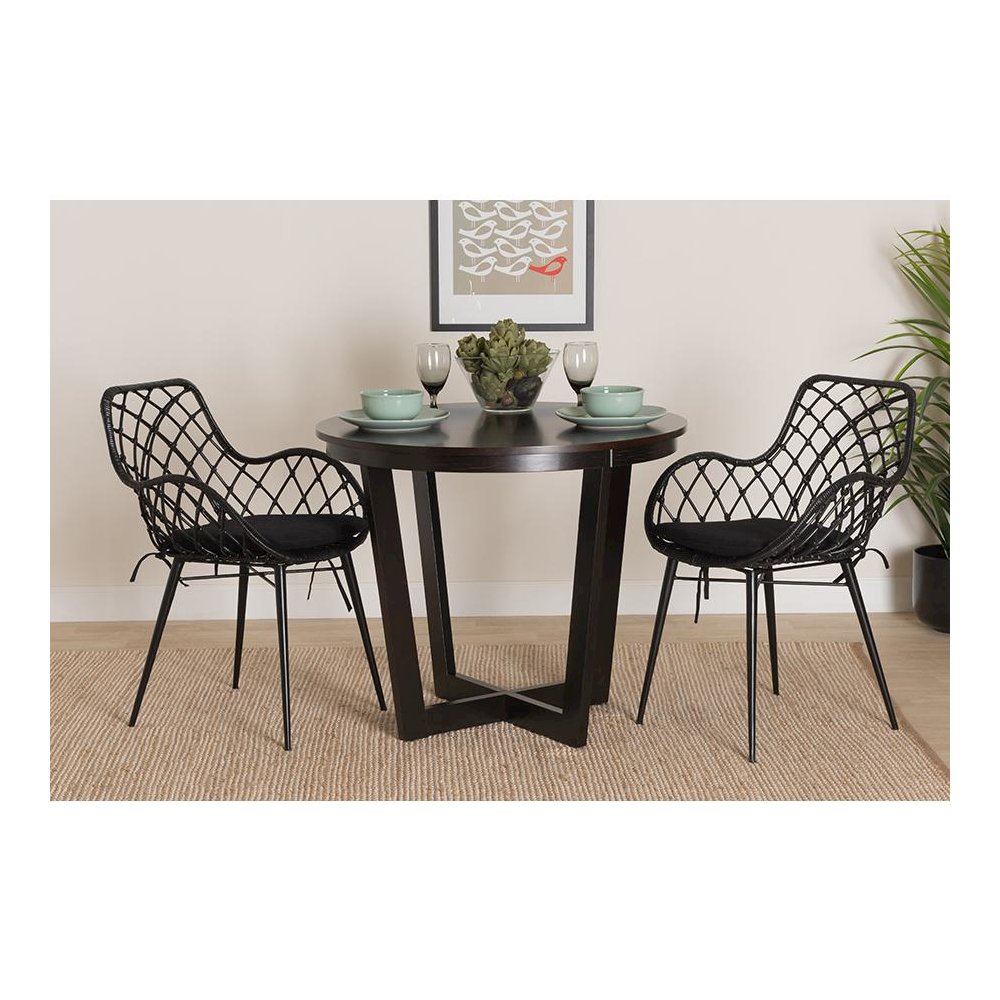 Bohemian Black Finished Rattan and Metal 2-Piece Dining Chair Set. Picture 7
