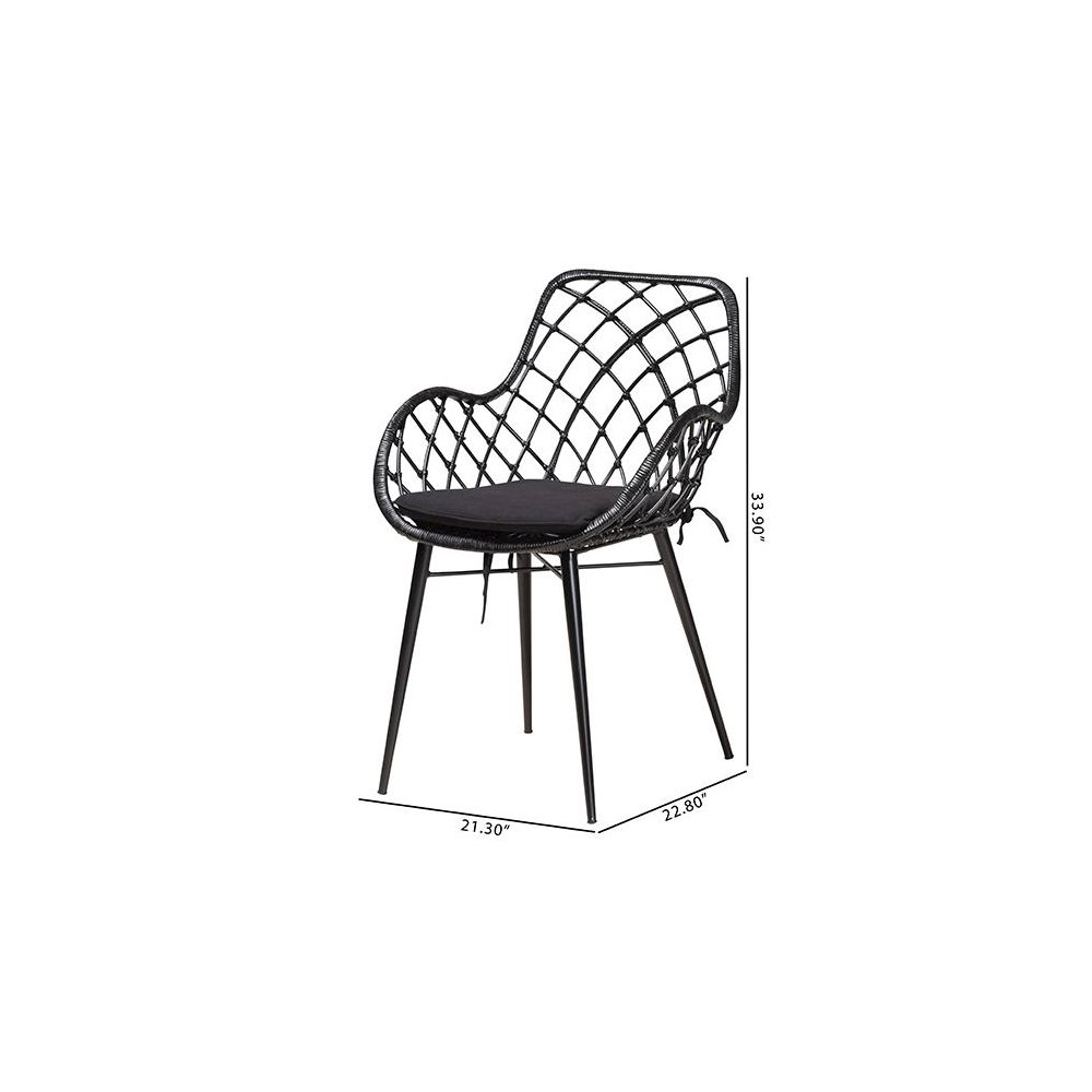 Bohemian Black Finished Rattan and Metal 2-Piece Dining Chair Set. Picture 9