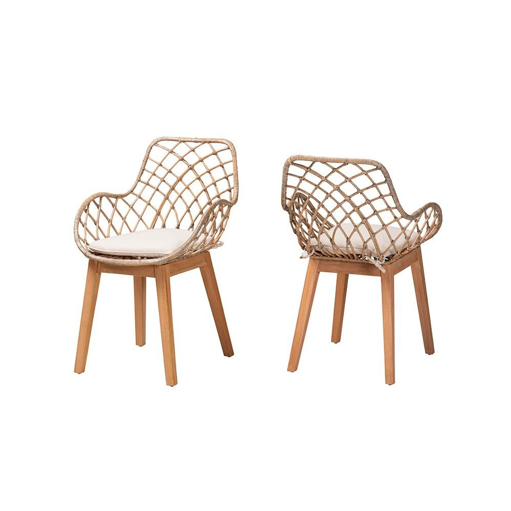 Natural Brown Finished Wood 2-Piece Dining Chair Set. Picture 1