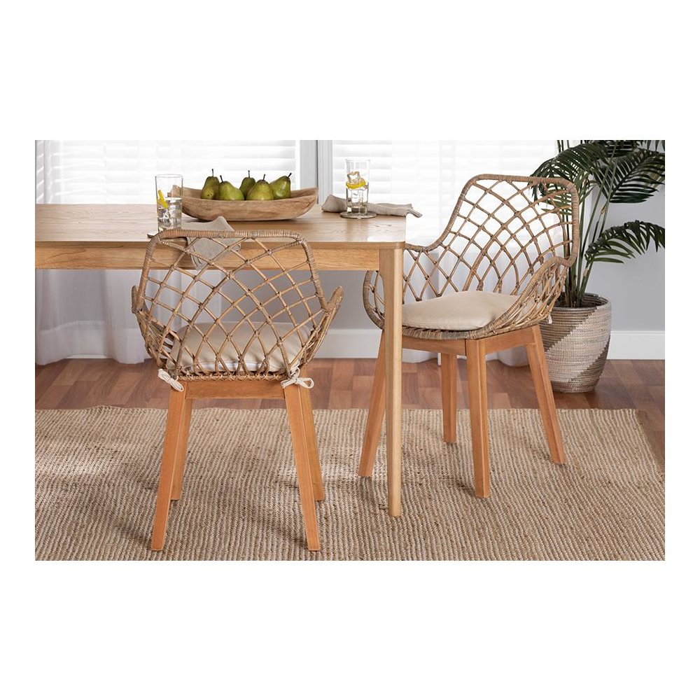 Natural Brown Finished Wood 2-Piece Dining Chair Set. Picture 7