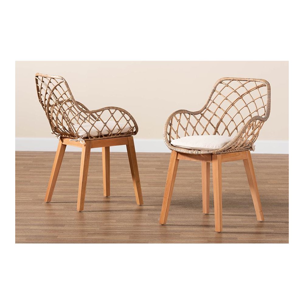 Natural Brown Finished Wood 2-Piece Dining Chair Set. Picture 8