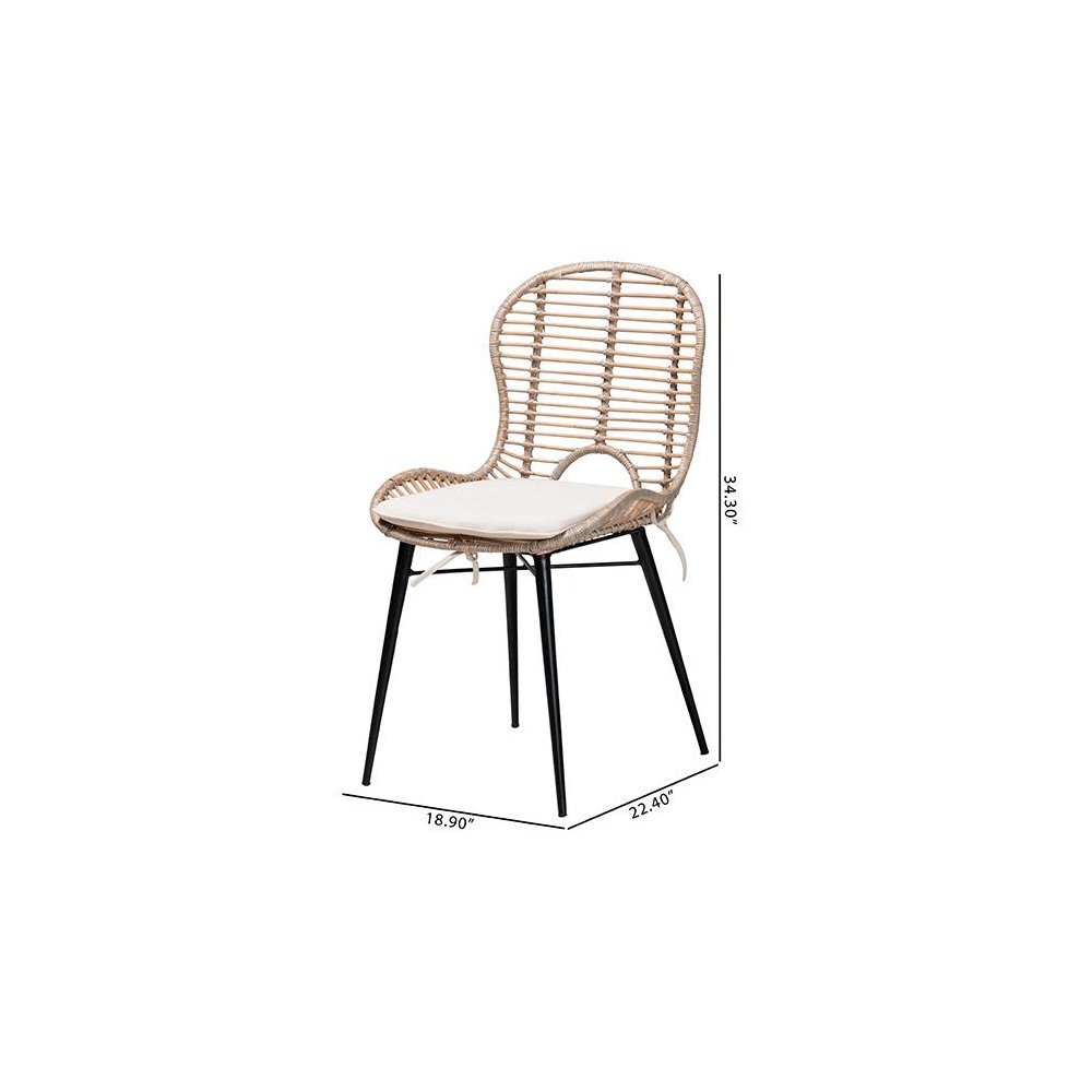 Bohemian Greywashed Rattan and Black Metal 2-Piece Dining Chair Set. Picture 9
