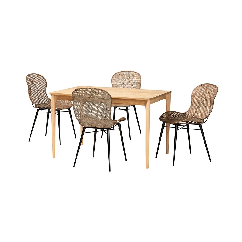 Greywashed Rattan 5-Piece Dining Set. Picture 1