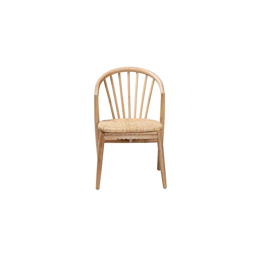 Natural Brown Finished Wood and Rattan Dining Chair. Picture 2