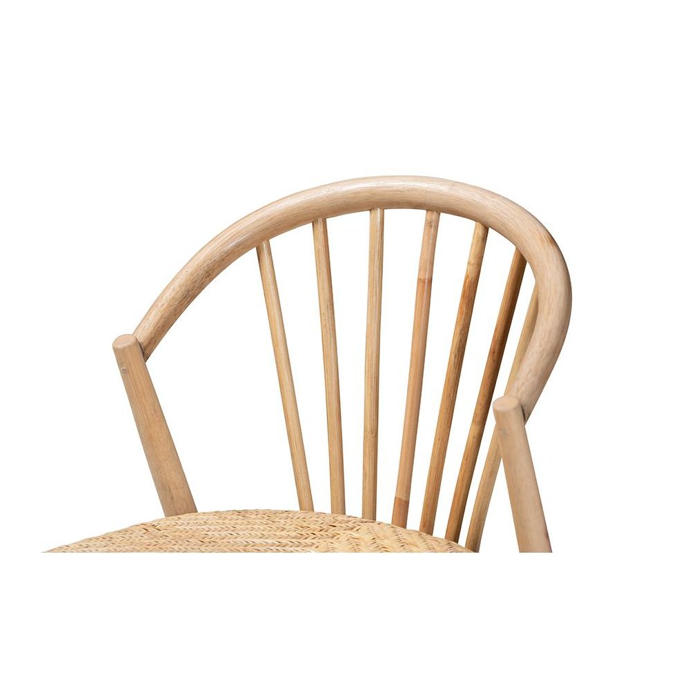 Natural Brown Finished Wood and Rattan Dining Chair. Picture 5