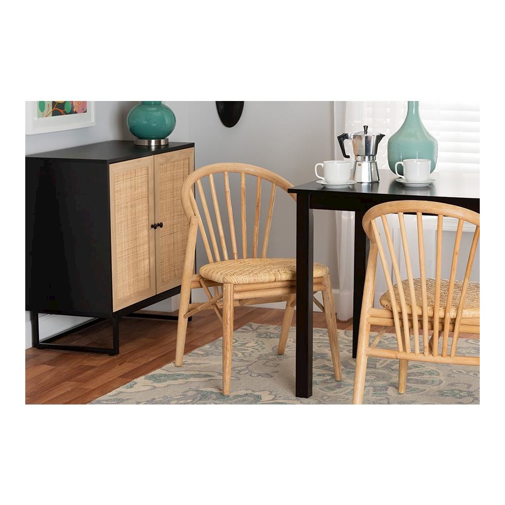 Natural Brown Finished Wood and Rattan Dining Chair. Picture 8