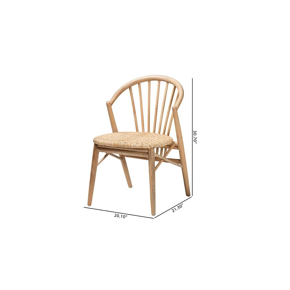 Natural Brown Finished Wood and Rattan Dining Chair. Picture 9
