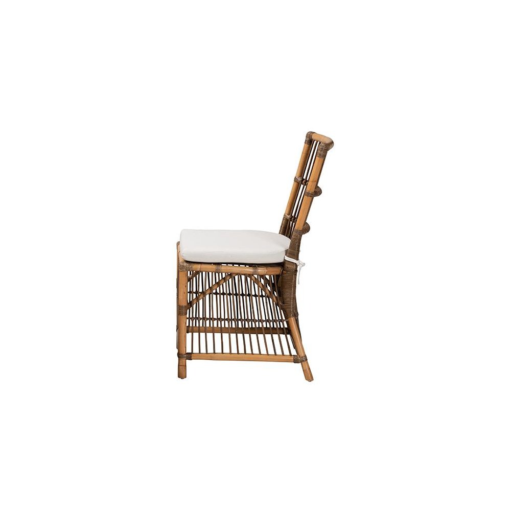 Bohemian White Fabric and Natural Brown Rattan Dining Chair. Picture 3